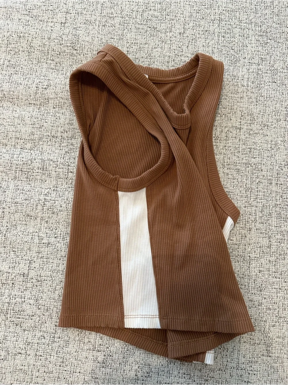 aerie Brown Ribbed Tank with Cream Side Panels